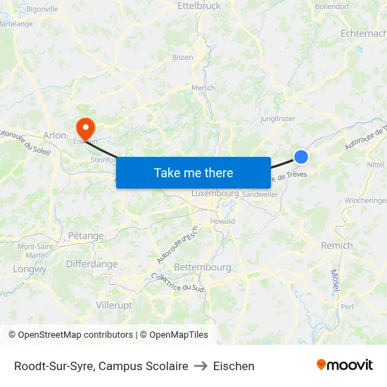 Roodt-Sur-Syre, Campus Scolaire to Eischen map