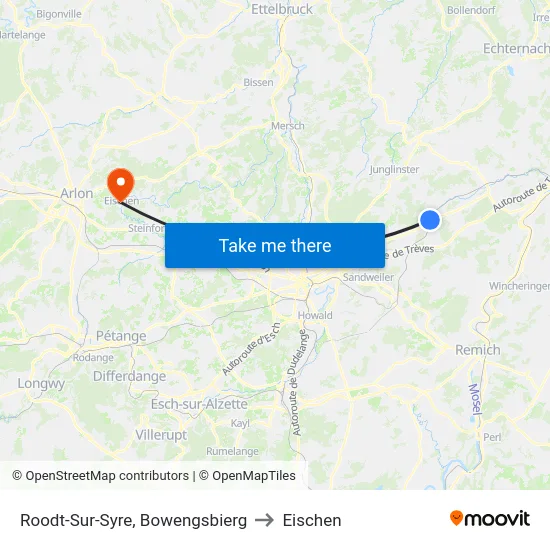 Roodt-Sur-Syre, Bowengsbierg to Eischen map