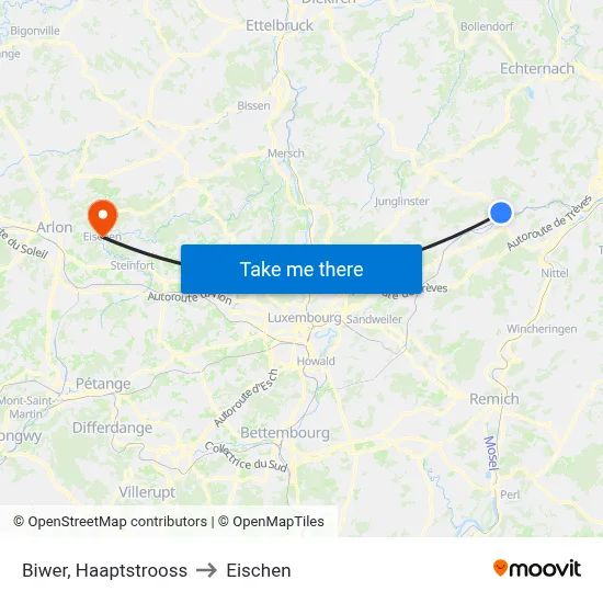 Biwer, Haaptstrooss to Eischen map