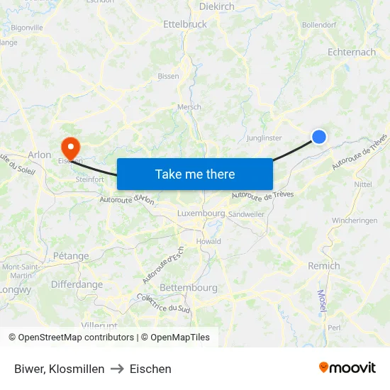 Biwer, Klosmillen to Eischen map