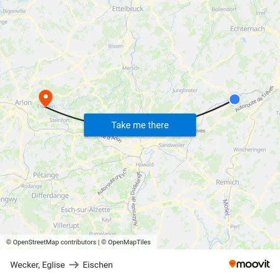 Wecker, Eglise to Eischen map