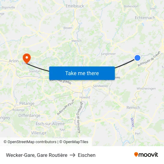 Wecker-Gare, Gare Routière to Eischen map