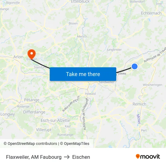Flaxweiler, AM Faubourg to Eischen map