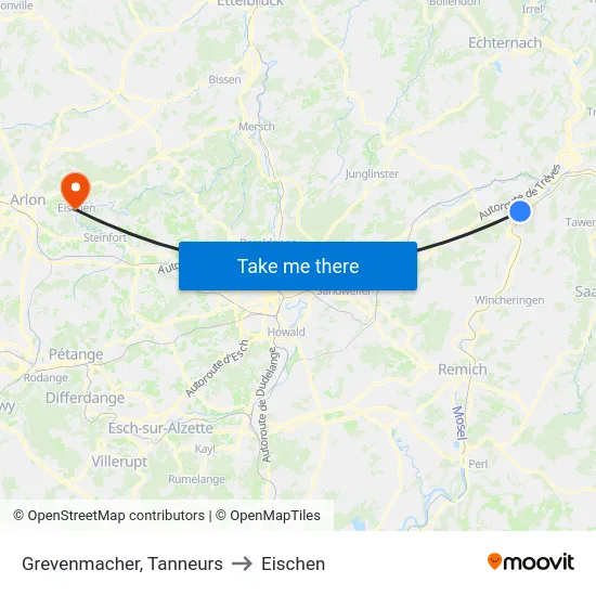 Grevenmacher, Tanneurs to Eischen map