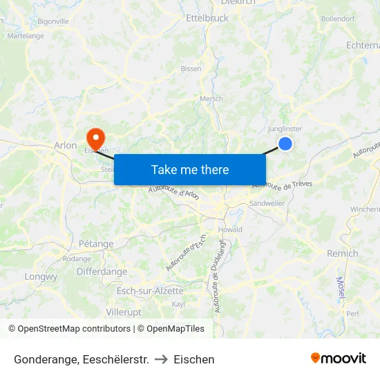 Gonderange, Eeschëlerstr. to Eischen map