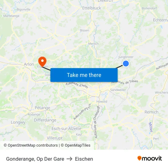 Gonderange, Op Der Gare to Eischen map