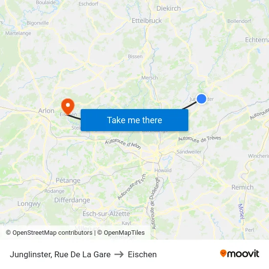 Junglinster, Rue De La Gare to Eischen map