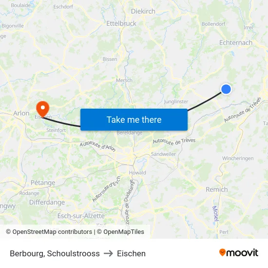 Berbourg, Schoulstrooss to Eischen map
