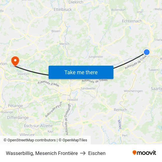 Wasserbillig, Mesenich Frontière to Eischen map