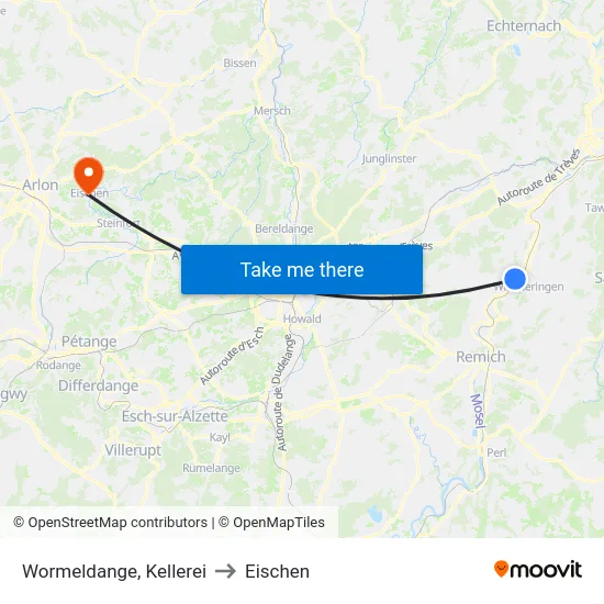 Wormeldange, Kellerei to Eischen map