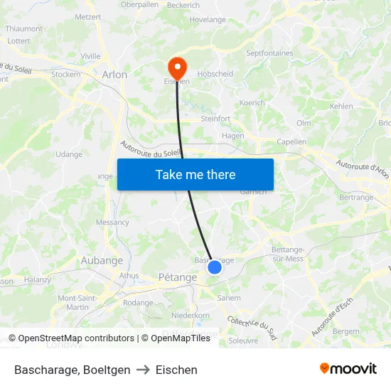 Bascharage, Boeltgen to Eischen map