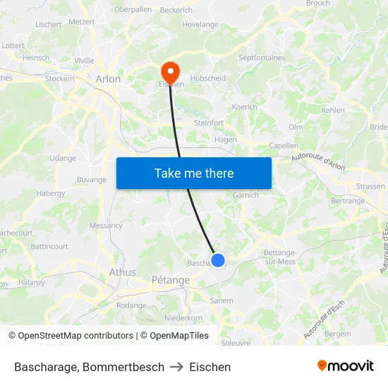 Bascharage, Bommertbesch to Eischen map
