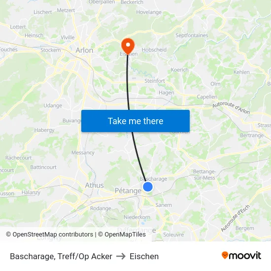 Bascharage, Treff/Op Acker to Eischen map