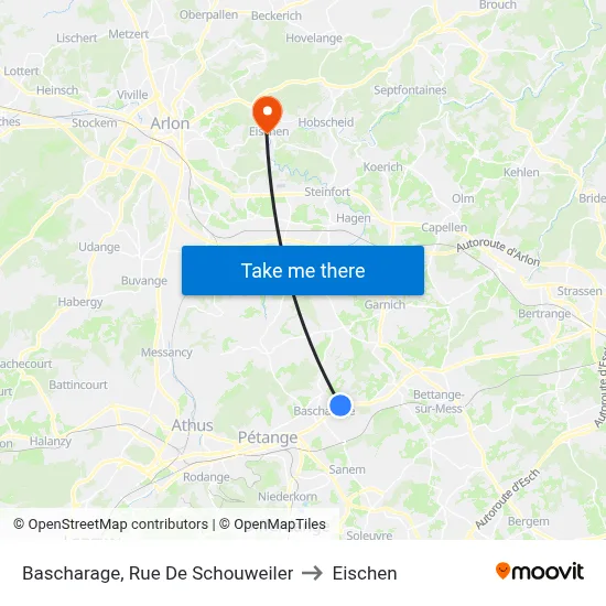 Bascharage, Rue De Schouweiler to Eischen map