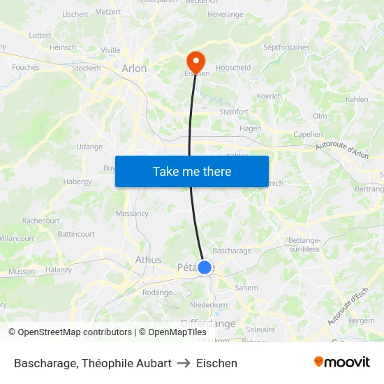 Bascharage, Théophile Aubart to Eischen map
