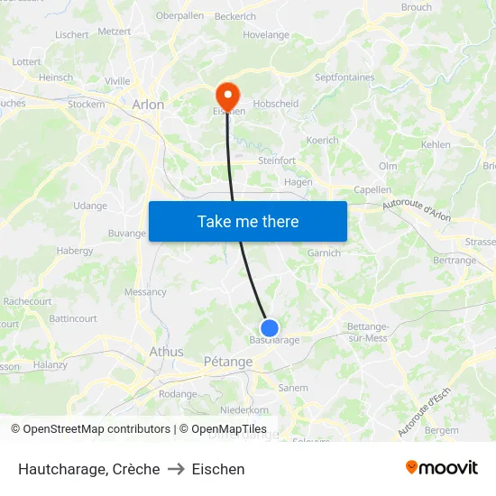 Hautcharage, Crèche to Eischen map