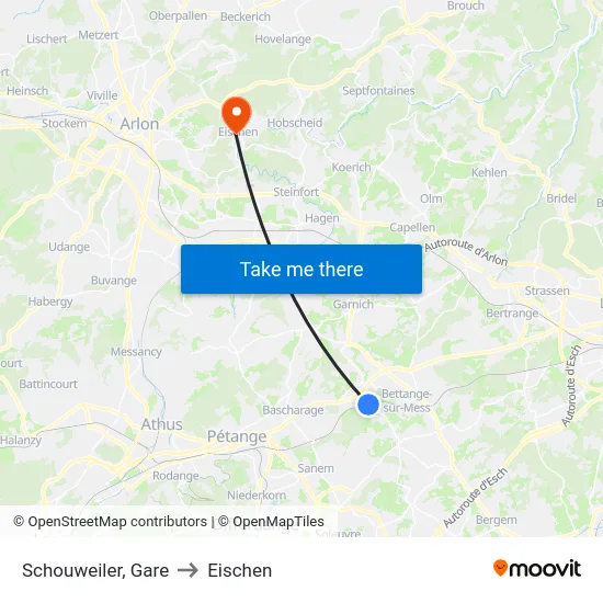 Schouweiler, Gare to Eischen map