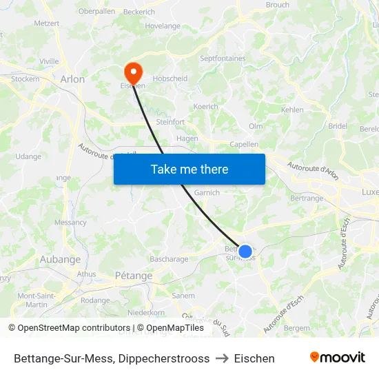 Bettange-Sur-Mess, Dippecherstrooss to Eischen map