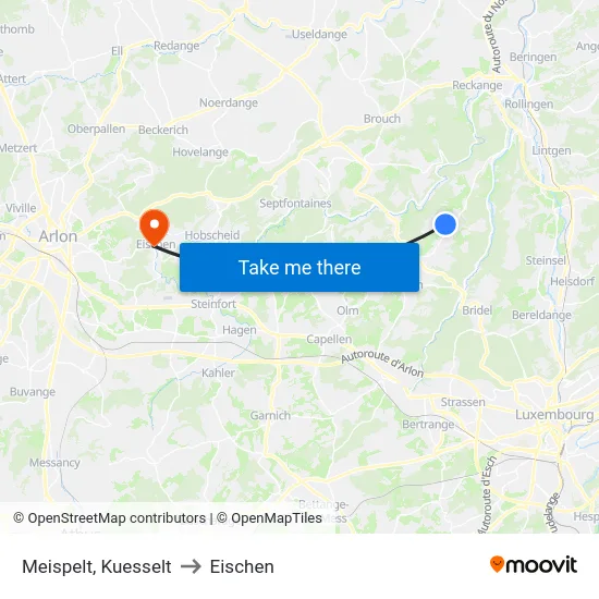 Meispelt, Kuesselt to Eischen map
