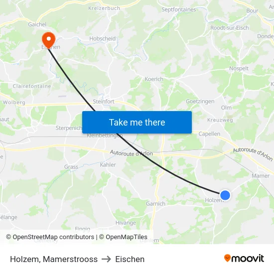 Holzem, Mamerstrooss to Eischen map