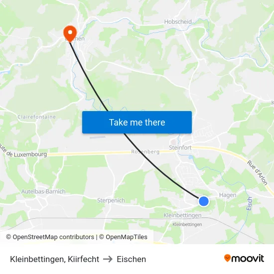 Kleinbettingen, Kiirfecht to Eischen map