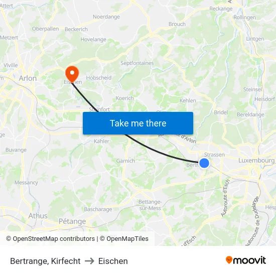 Bertrange, Kirfecht to Eischen map
