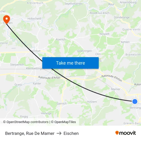 Bertrange, Rue De Mamer to Eischen map