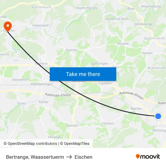 Bertrange, Waassertuerm to Eischen map