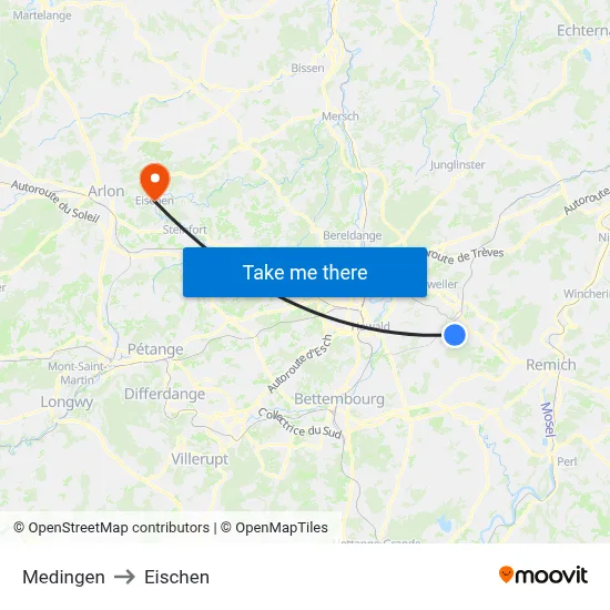 Medingen to Eischen map