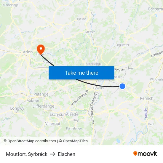 Moutfort, Syrbréck to Eischen map