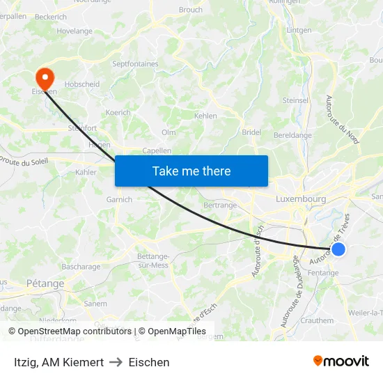 Itzig, AM Kiemert to Eischen map