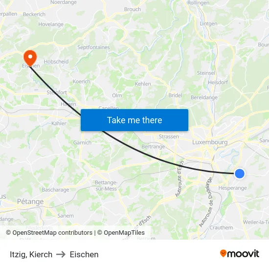 Itzig, Kierch to Eischen map