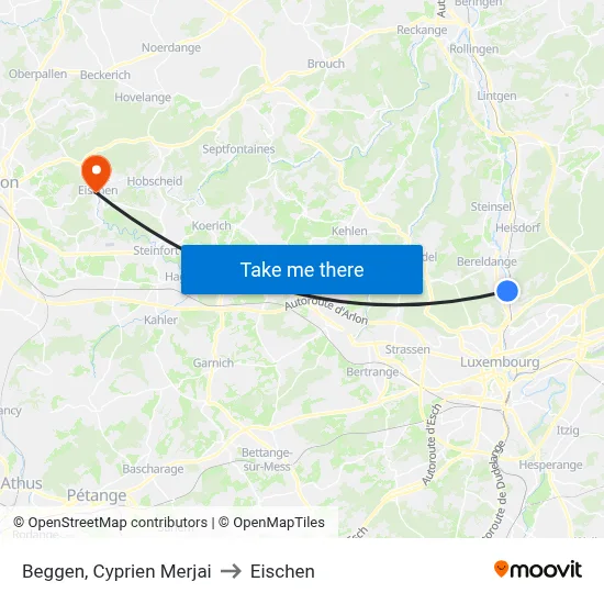 Beggen, Cyprien Merjai to Eischen map