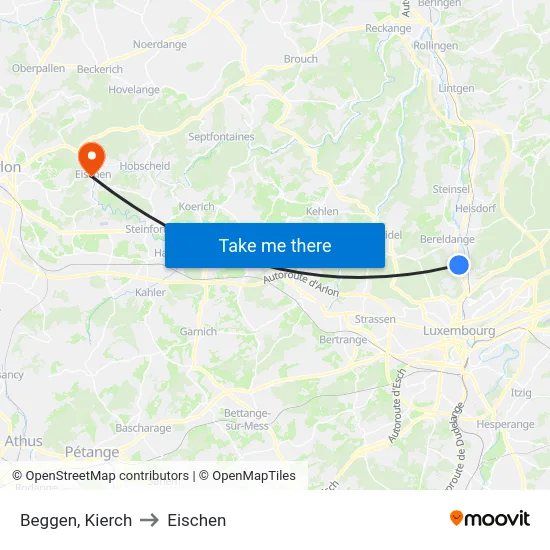 Beggen, Kierch to Eischen map