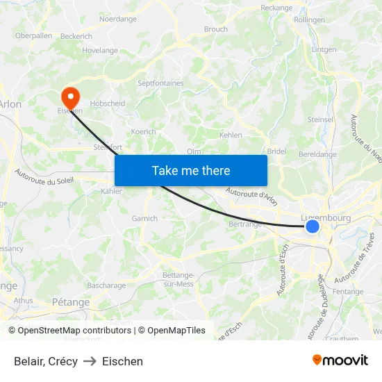 Belair, Crécy to Eischen map