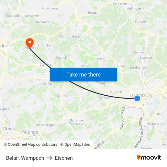 Belair, Wampach to Eischen map