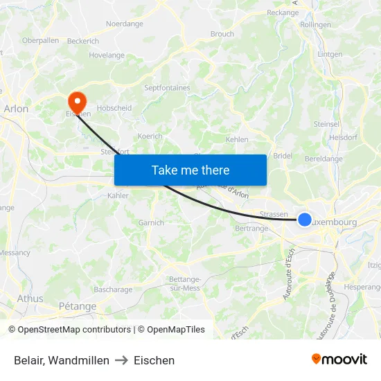 Belair, Wandmillen to Eischen map