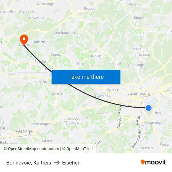 Bonnevoie, Kaltreis to Eischen map