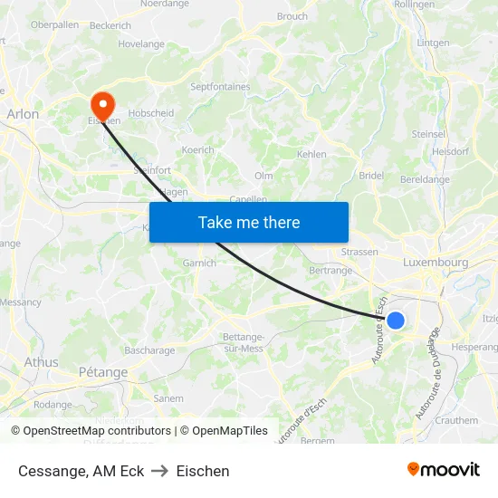 Cessange, AM Eck to Eischen map