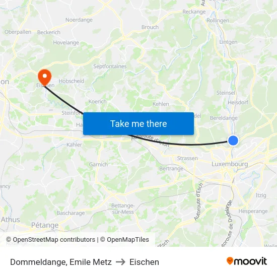Dommeldange, Emile Metz to Eischen map