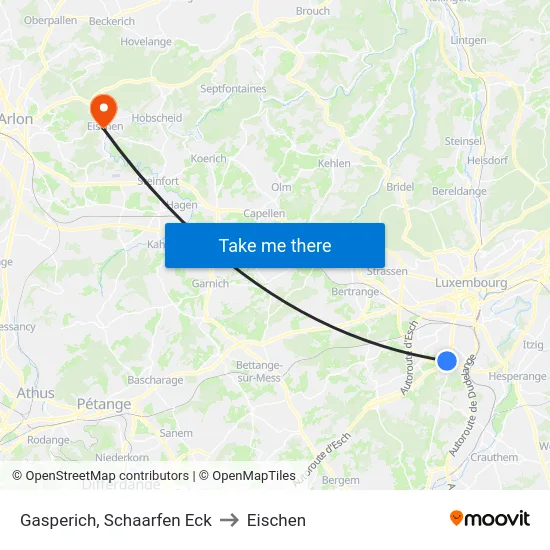Gasperich, Schaarfen Eck to Eischen map