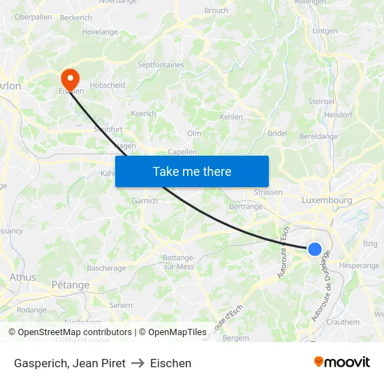Gasperich, Jean Piret to Eischen map