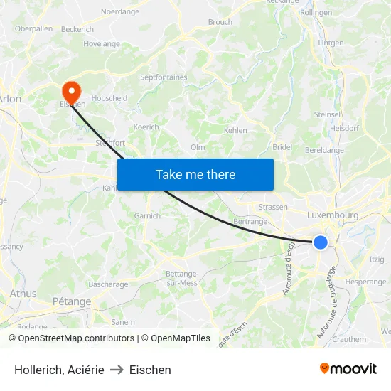 Hollerich, Aciérie to Eischen map