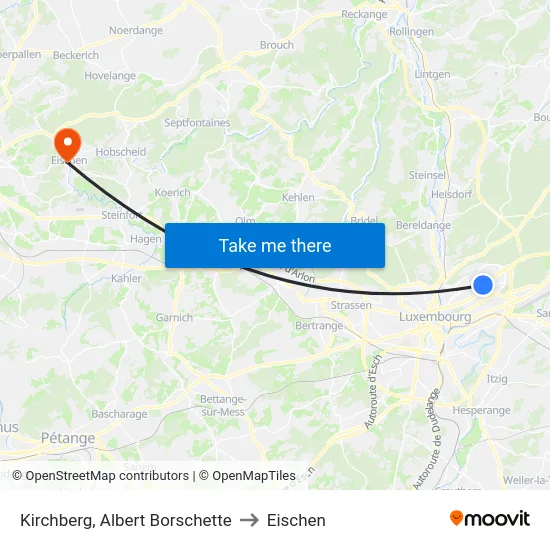 Kirchberg, Albert Borschette to Eischen map