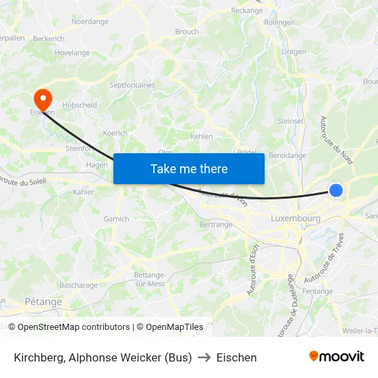 Kirchberg, Alphonse Weicker (Bus) to Eischen map