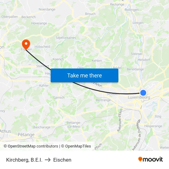 Kirchberg, B.E.I. to Eischen map