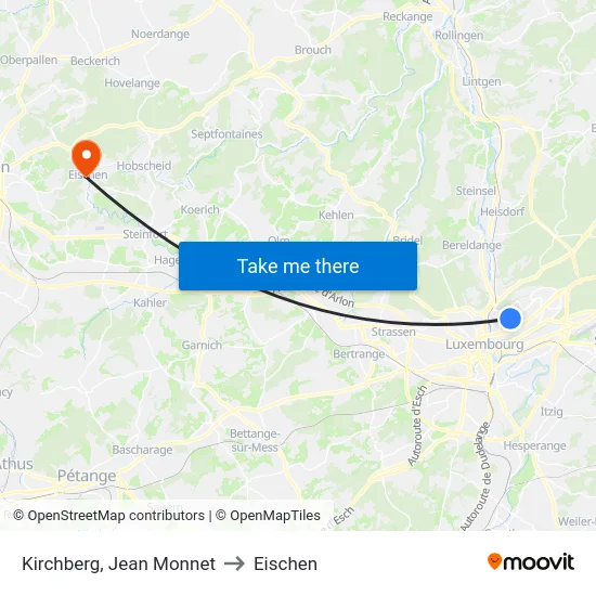 Kirchberg, Jean Monnet to Eischen map