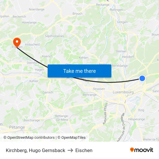 Kirchberg, Hugo Gernsback to Eischen map