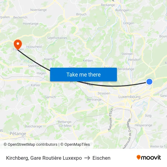 Kirchberg, Gare Routière Luxexpo to Eischen map