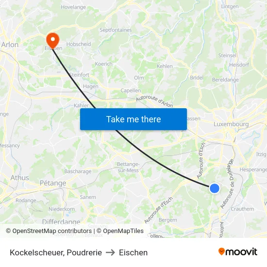 Kockelscheuer, Poudrerie to Eischen map